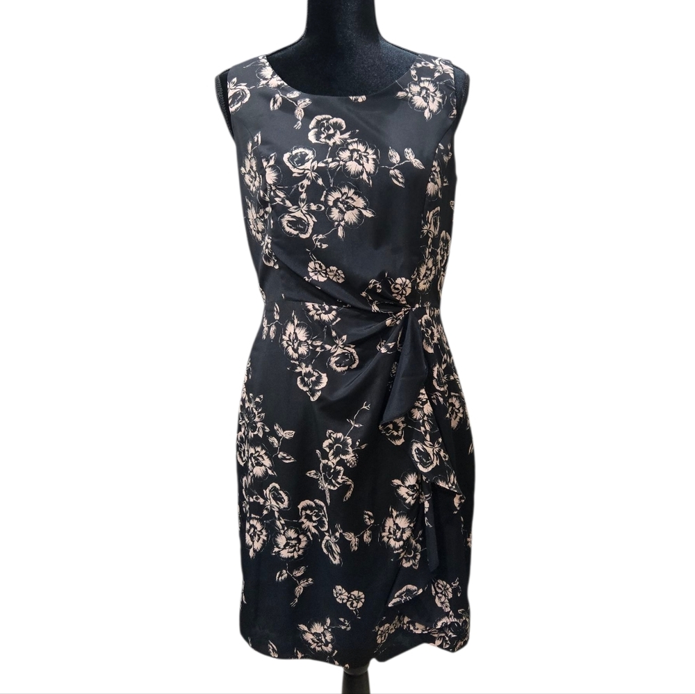 Banana Republic Black Midi Dress with Cream Floral Print